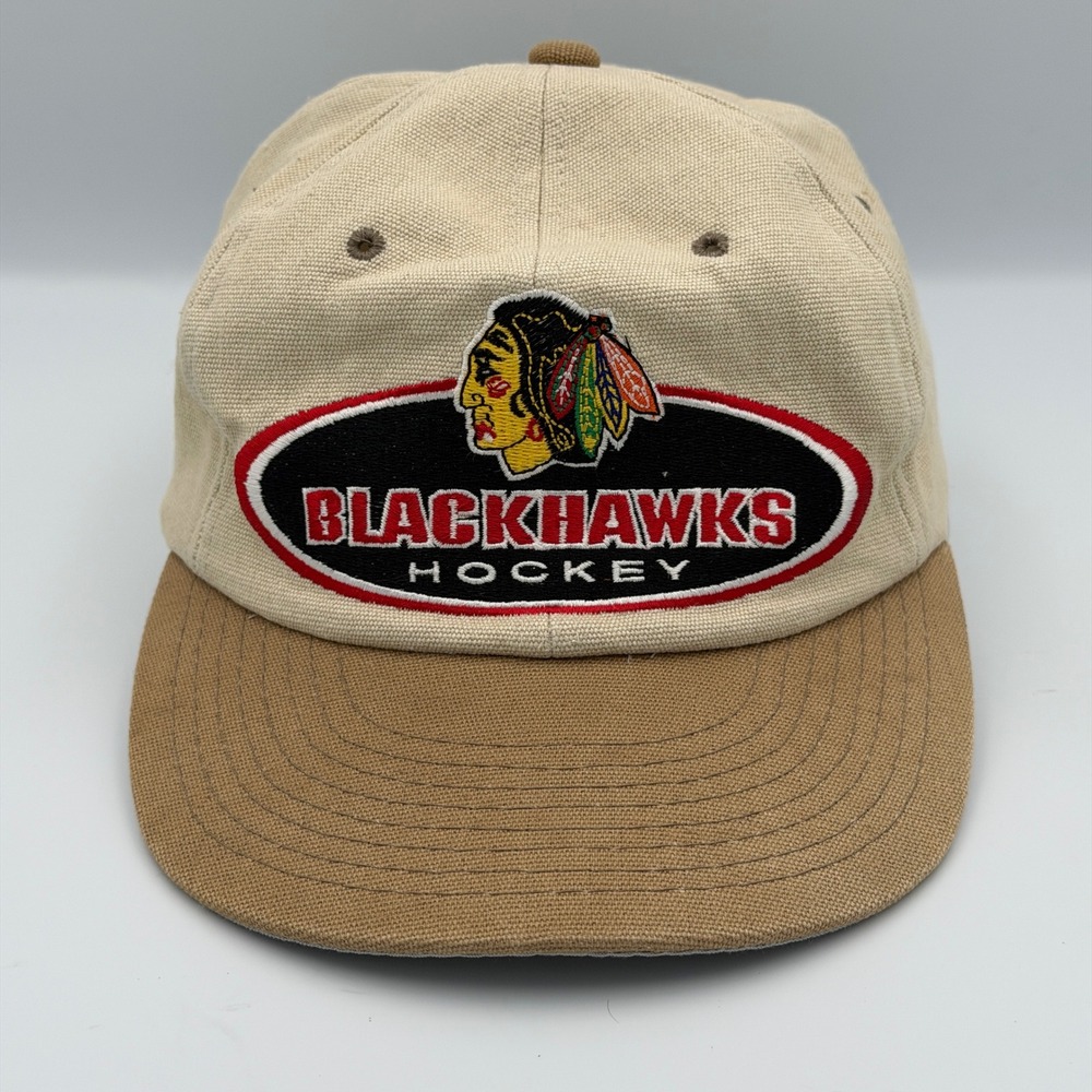 VTG 90s Starter Chicago Blackhawks Hockey NHL Leather Adjustable Cap